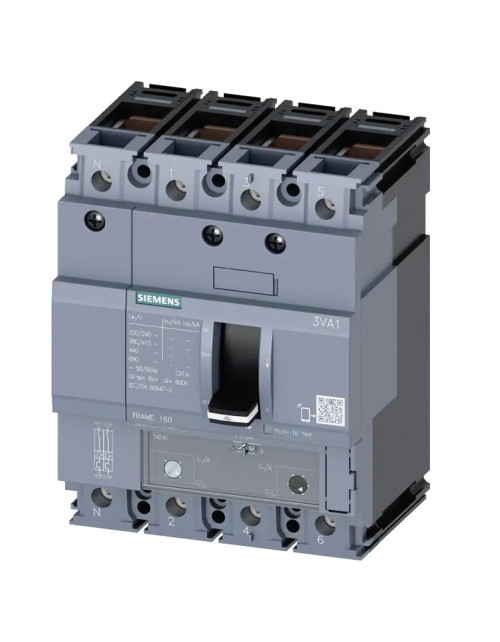 Interruptor de caja moldeada Siemens 3VA1 80A 4 polos 25KA 3VA11803EF460AA0