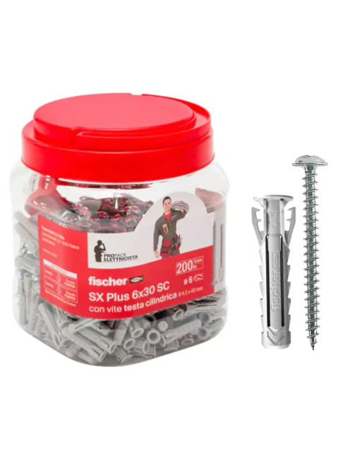 Pack Fischer con 200 anclajes SX6 con tornillo y 1 punta 00570207