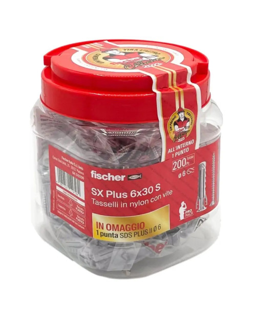 Fischer Nylon SX6 S Dübeldose 200 Stück und 6 mm Spitze 00570206