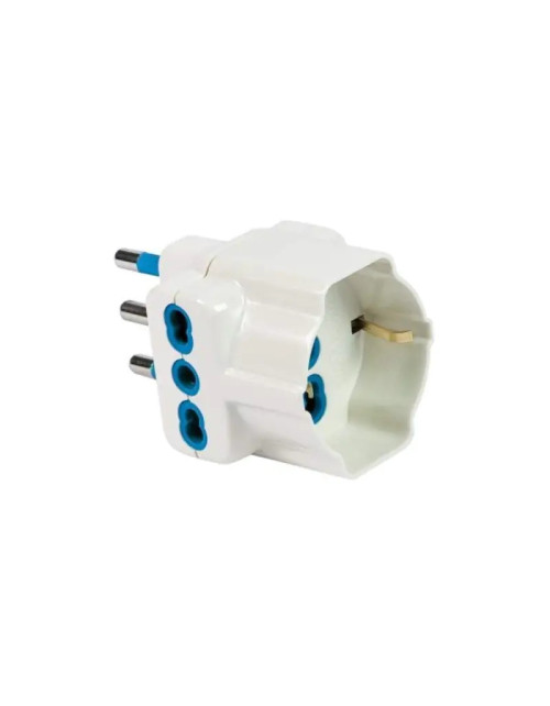 Adaptador triple Fanton enchufe 2P+T 2 tomas bypass y 1 Schuko 82640-E