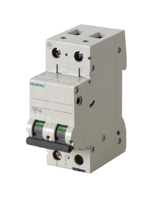 Interruptor magnético termomagnético Siemens 2P 2A 6kA tipo C 2 módulos 5SL62027BB