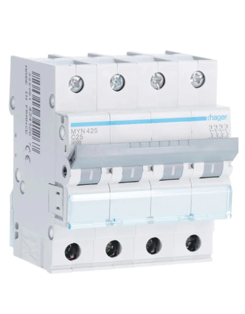 Hager 4P 25A 4.5KA C interrupteur magnéto-thermique 4 modules MYN425