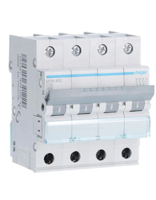 Hager 4P 10A 4.5KA C interruptor magnético térmico 4 módulos MYN410