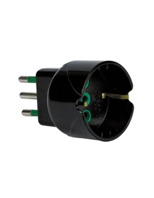 Adaptador Fanton 2P+T 10A clavija con 10A schuko negro 82601-E