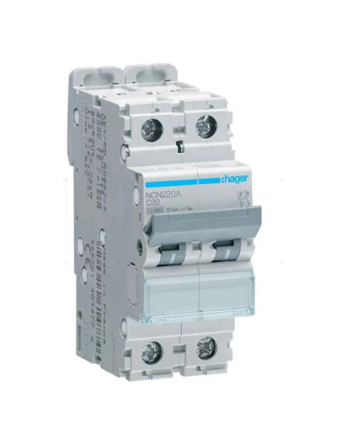 Hager 2P 20A 10KA 2 modules C curve NCN220A circuit breaker