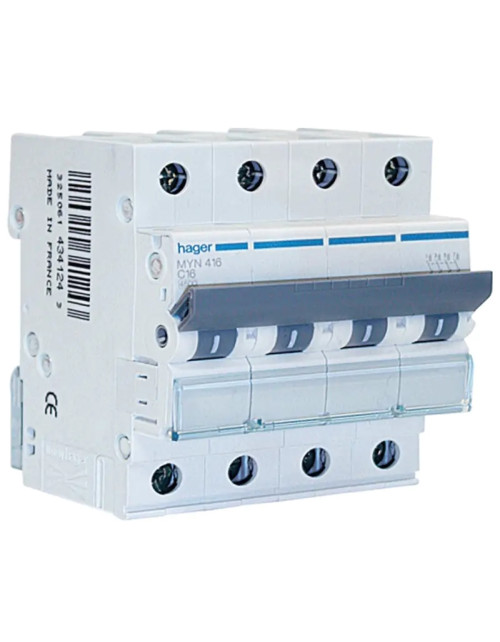 Hager 4P 16A 4.5KA C interruptor magnético térmico 4 módulos MYN416