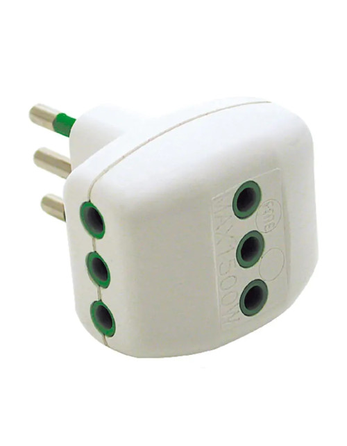 Fanton adaptador triple enchufe 10A+T con 3 tomas 10A+T Blanco 82200