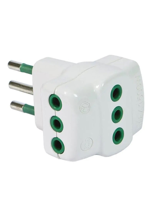 Fanton adaptador enchufe 2P+T 10A 3 tomas 2P+T 10A blanco 82620-E