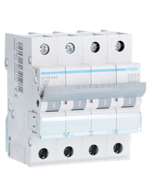 Hager 4P 40A 4.5KA C interruptor magnético térmico 4 módulos MYN440