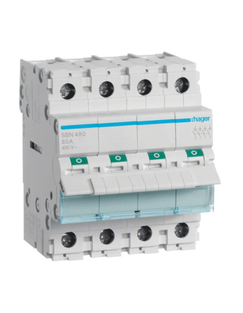 Sectionneur Hager 80A 4 Pôles 400VAC 4 Modules SBN480