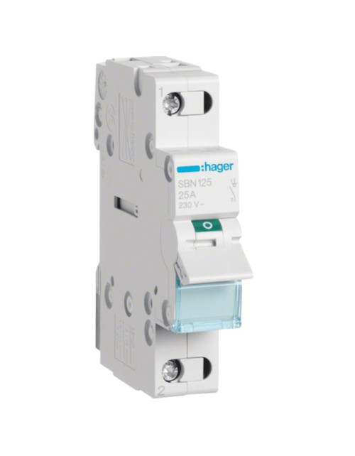 Hager 1P 25A disconnect switch 1 module SBN125