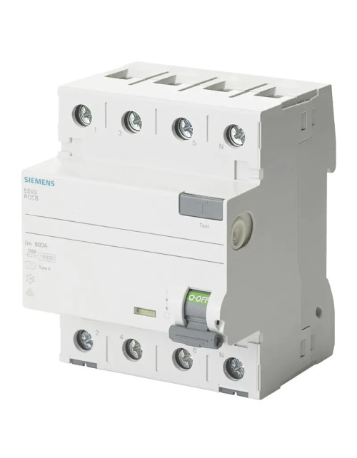 Disyuntor de corriente residual Siemens 4 polos 25A 500V A 5SV36526