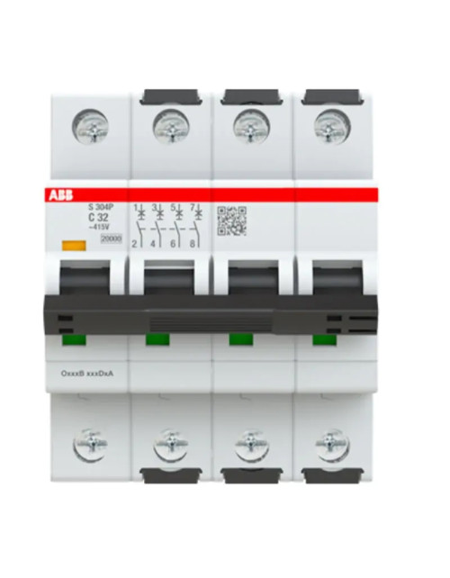 Interruttore magnetotermico Abb S304P 4P 32A 25kA tipo C 4 moduli S304PC32