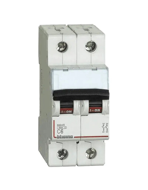 Interruttore magnetotermico Bticino 2P 6A 4,5kA tipo C 2 moduli FA82C6