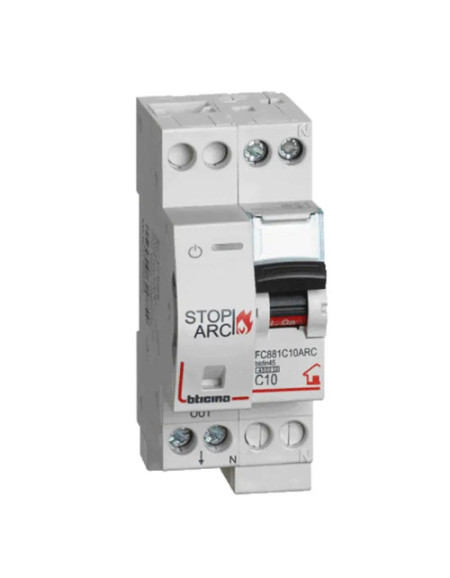Bticino BTDIN STOP ARC 10A 1P+N 4500A with FC881C10ARC circuit breaker