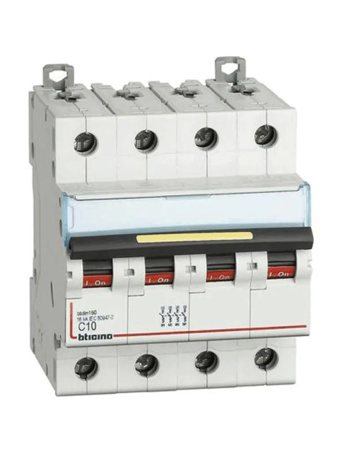 Interrupteur magnétique thermique Bticino 4P C 10A 16kA 4 modules FT84C10