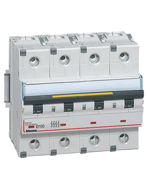 Bticino interrupteur magnétique thermique 4P D 100A 16kA 6 modules FT84D100
