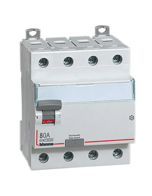 Disyuntor de corriente residual Puro Bticino 4 polos 80A 500mA tipo AC 4 módulos G745AC80