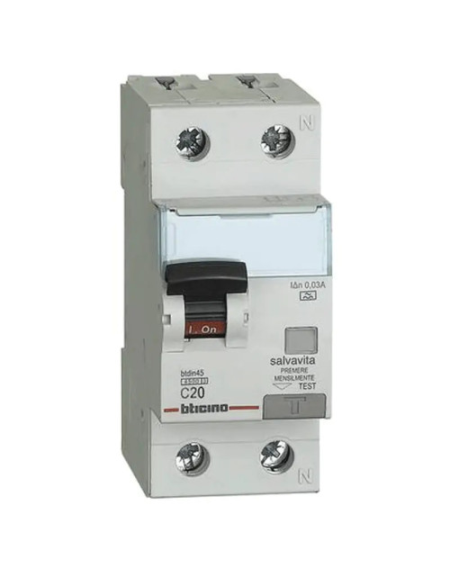 Bticino 1P+N 20A 30mA type A 4.5kA residual current circuit breaker 2 modules GA8813A20