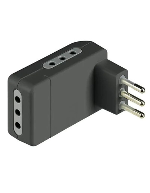 Adaptateur d'angle peu encombrant Bticino 3 prises 10A et fiche 10A anthracite S3605GE