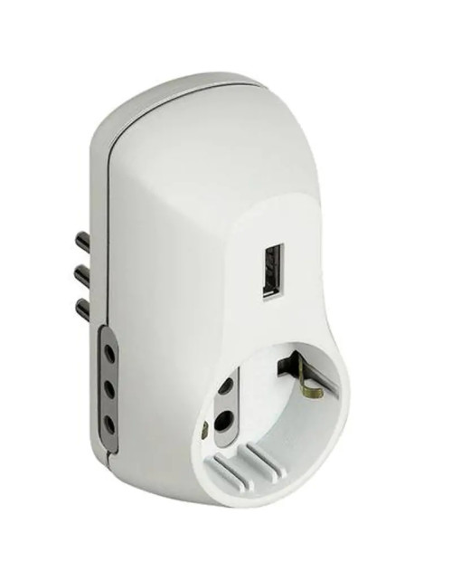 B3 adapter 2 10A sockets 1 German socket 1 USB powered and 10A plug white S3613DU