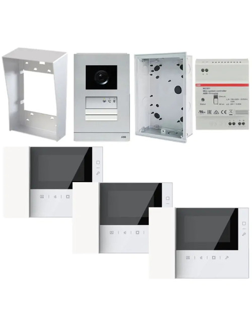 Abb three-family video intercom kit with 4.3" b/w monitor with handset