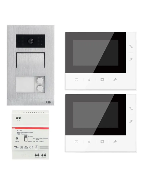 Two-family ABB video intercom kit with handsfree 4.3" wall-mounted pushbutton panel