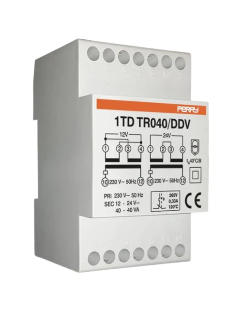 Transformador Perry 40VA salidas 12-12-24V 3 DIN IP40 1TDTR040/DDV