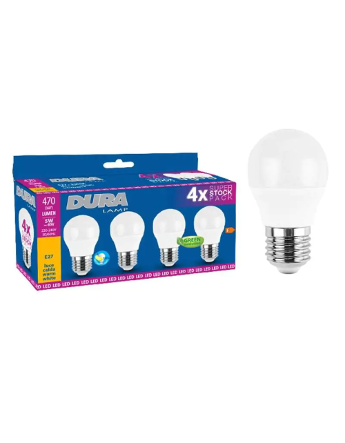 Bombilla LED Duralamp 5W esfera E27 3000K 4 piezas CP45W7-4