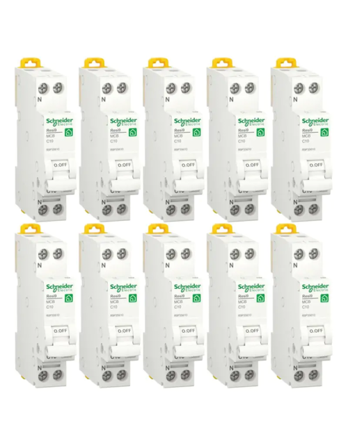 Kit interrupteur thermomagnétique Schneider 10A 1P+N 4,5KA C 1 module R9P35610