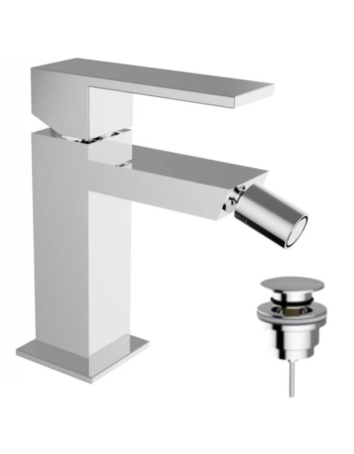 Teorema Pillar bidet mixer with chrome click clack waste