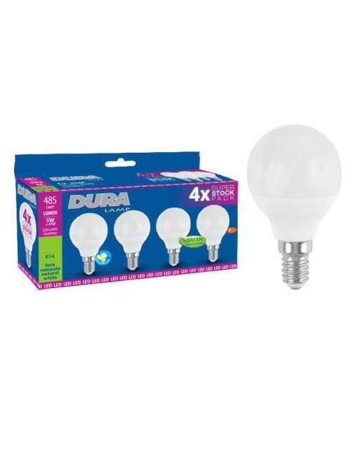 Duralamp Bombilla LED esfera 5W E14 4000K 4 piezas CP45N-4