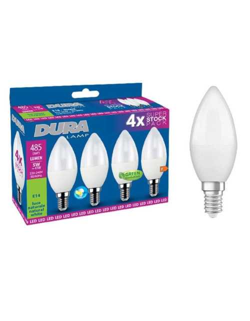 Lampadina Led a oliva Duralamp 5W attacco E14 400K 4 pezzi CC37N-4