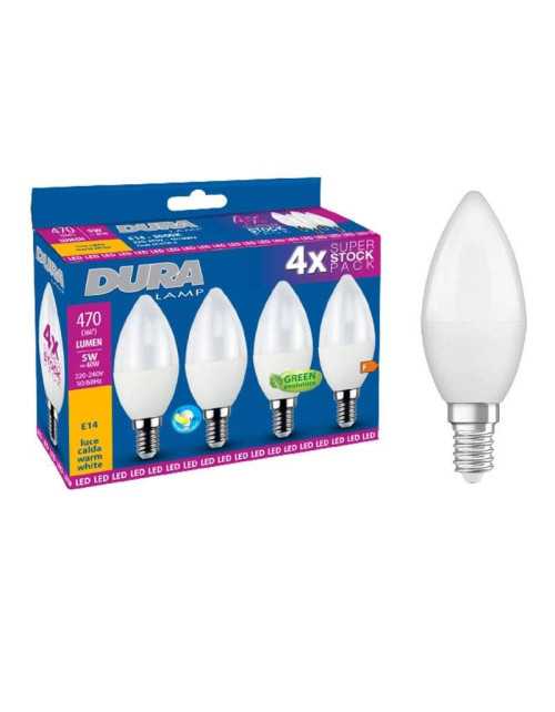 Lampadina Led a oliva Duralamp 5W attacco E14 300K 4 pezzi CC37W-4