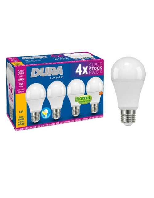 Lampadina Led a goccia Duralamp 9W attacco E27 3000K 4 pezzi A6080W-4