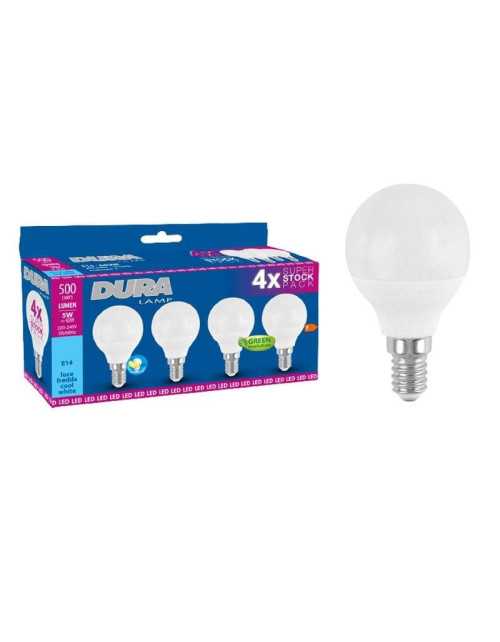 Lampadina Led a sfera Duralamp 5W attacco E14 6400K 4 pezzi CP45C-4