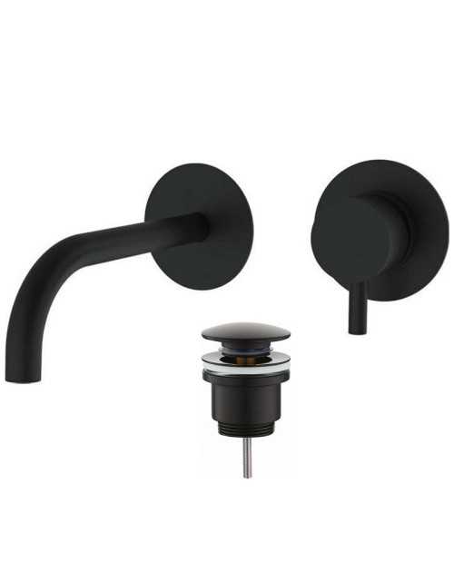 Mezclador de lavabo de pared Teorema Jabil 25 2 piezas con desagüe Negro 73318EBB-001