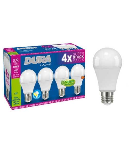 Lampadina Led a goccia Duralamp 9W attacco E27 4000K 4 pezzi A6080N-4