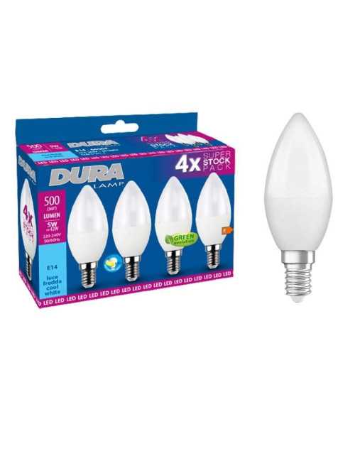 Lampadina Led a oliva Duralamp 5W attacco E14 6400K 4 pezzi CC37C-4