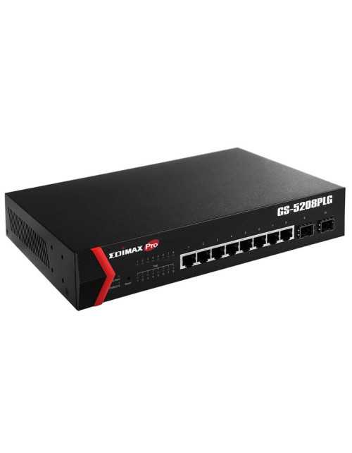 Commutateur Edimax Web Smart 8 ports Gigabit PoE+ et 2 emplacements SFP 160W GS-5208PLG