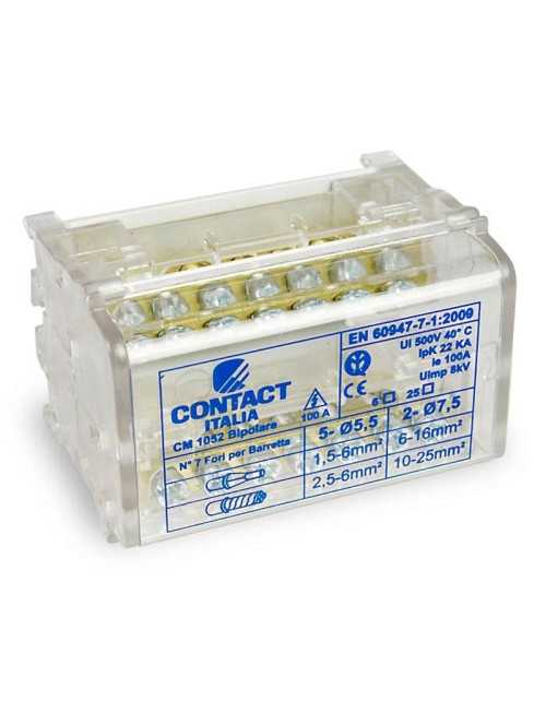 Contacto 2P 100A Bloque de terminales modular bipolar de 7 orificios CM1052