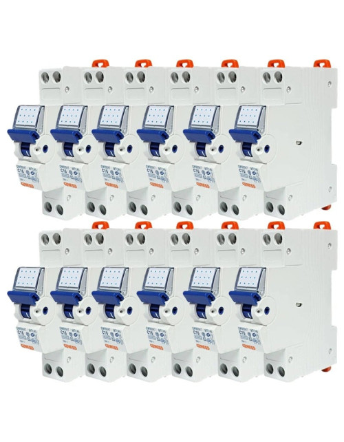 Kit 12 interrupteurs magnétothermiques Gewiss 16A 2P 4.5KA C 1 module GW90047