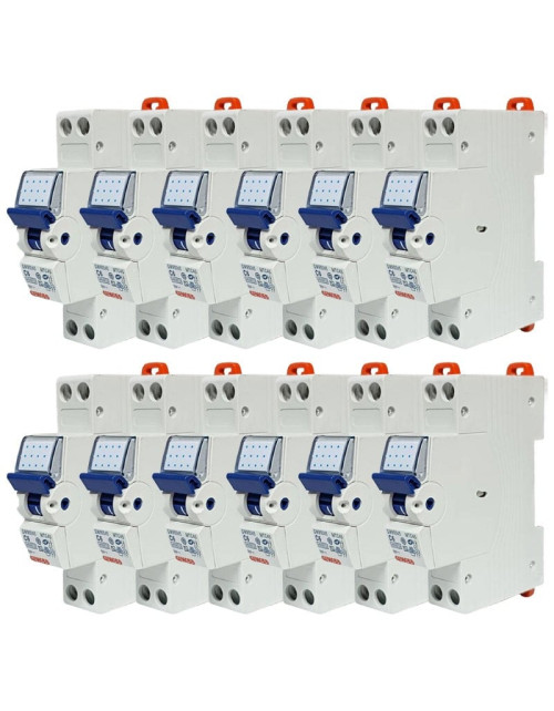 Kit 12 interrupteurs magnétothermiques Gewiss 6A 2P 4.5KA C 1 module GW90045