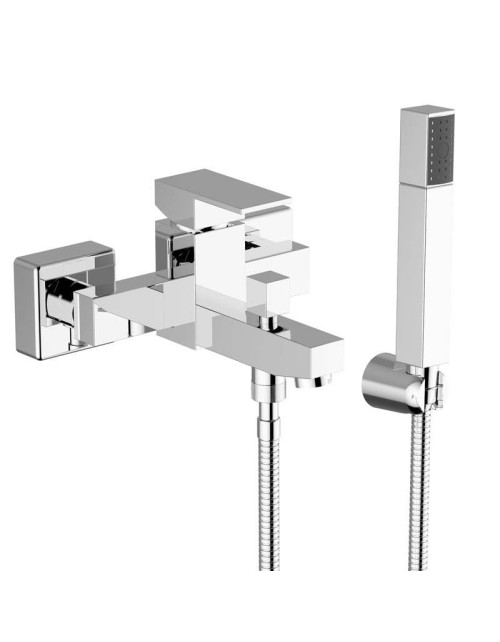 Teorema Pillar wall mounted bath mixer with hand shower chrome