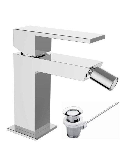 Teorema Pillar bidet mixer with drain and flexible hoses