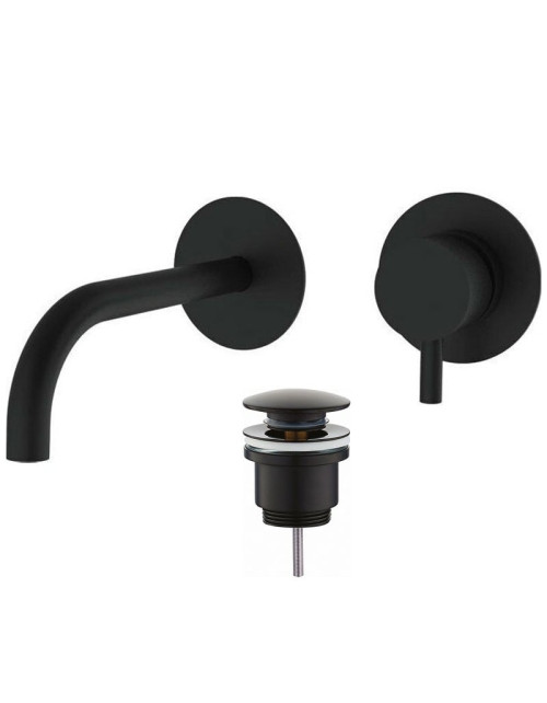 Mezclador de lavabo de pared Teorema Jabil 25 2 piezas con vaciador Negro