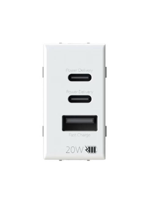 USB Socket 4Box CCA 20W for Bticino LivingLight White 4BUSB20WCCA.N