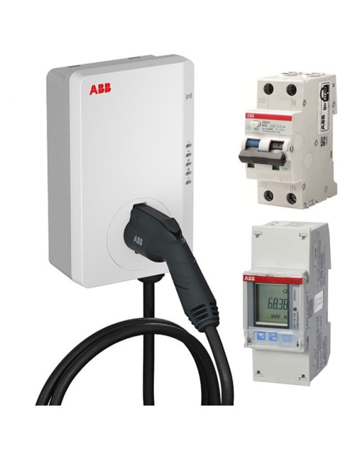 Energy+ Kit Abb Wallbox 7,4 kW mit Kabel und Stecker T2 RFID-Leitungsschutz und bidirektionalem Zähler