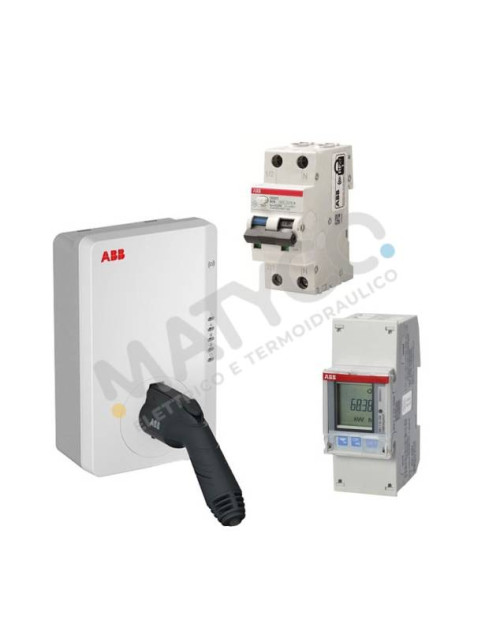 Energy+ Kit Abb Wallbox 7,4 kW mit Kabel und Stecker T2 RFID-Leitungsschutz und bidirektionalem Zähler