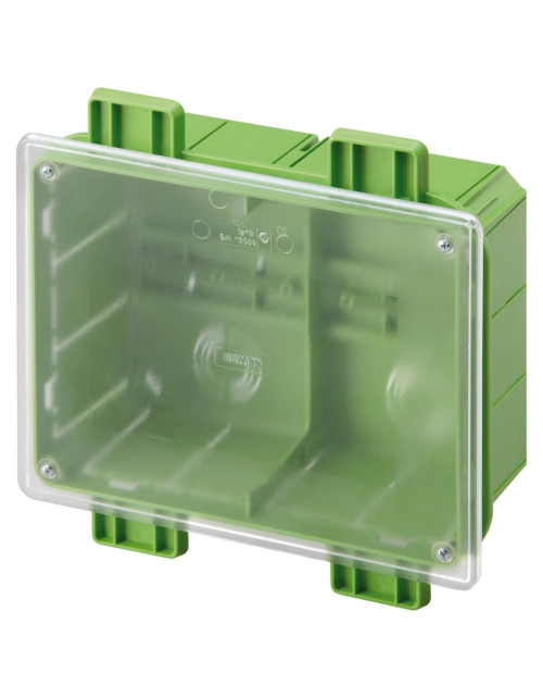 Caja de derivación y conexiones - Empotrable - Tapa transparente - Pared Verde - Dimensiones 196X152X75 GEW GW48126PM